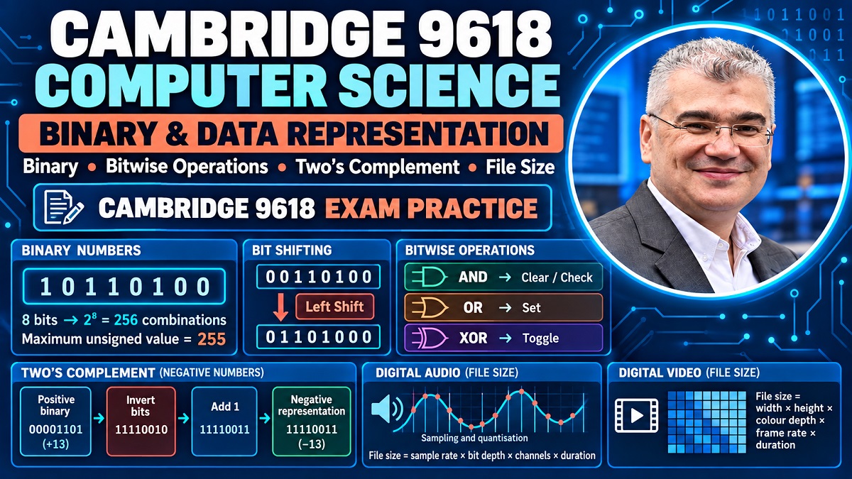 Cambridge 9618 Data Representation: Binary, Bitwise Operations, Two’s Complement & File Size  | Hannan Class 7