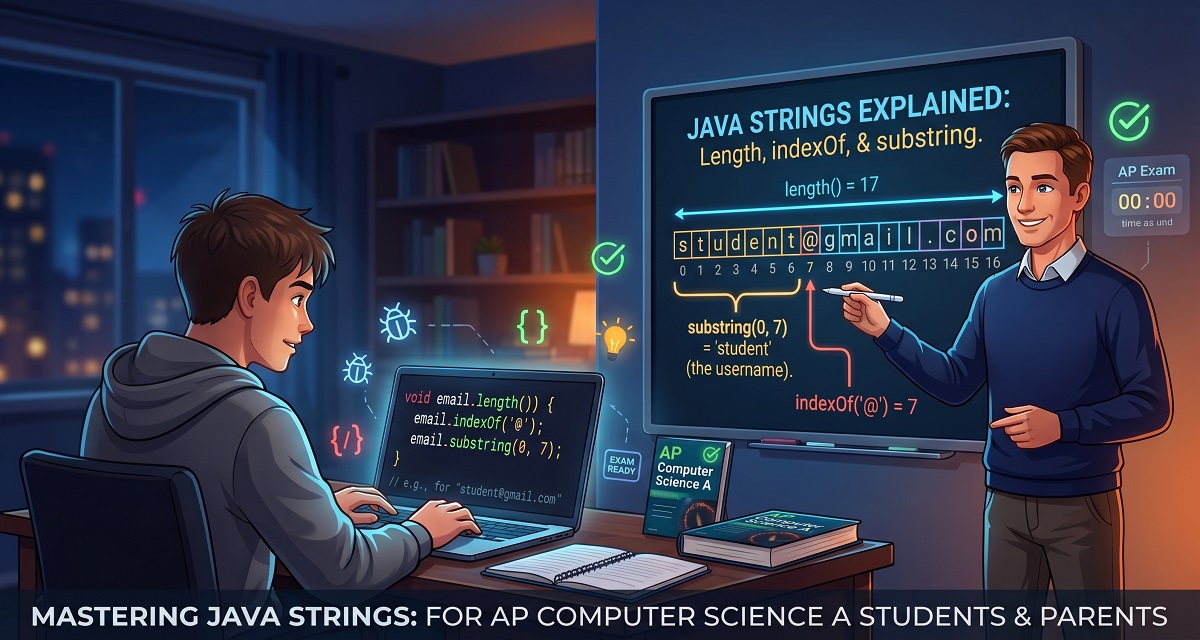 Java String Methods Explained for AP Computer Science A: length(), indexOf(), substring() with Real Examples